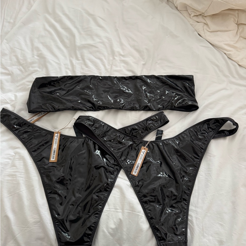 SKIMS Patent Leather Collection Black Swimwear